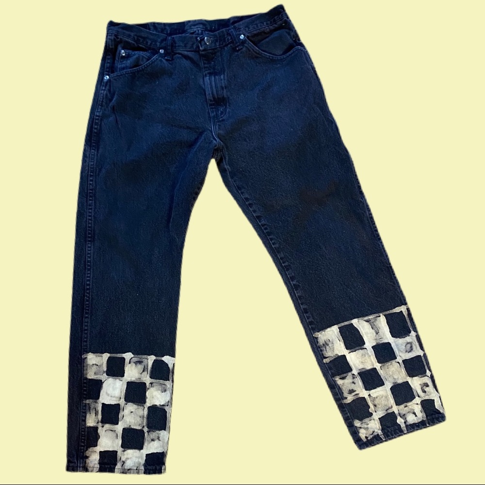 Vintage custom checkered wrangler bleached jeans